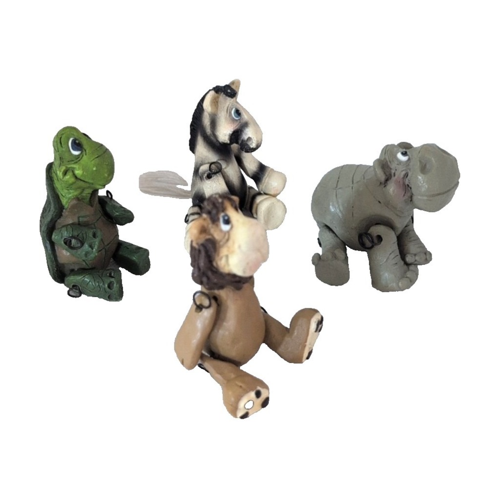 Encore Kathleen Kelly Noahs Ark Jointed Animal Lot - Zebra, Loin, Turtle, Hippo